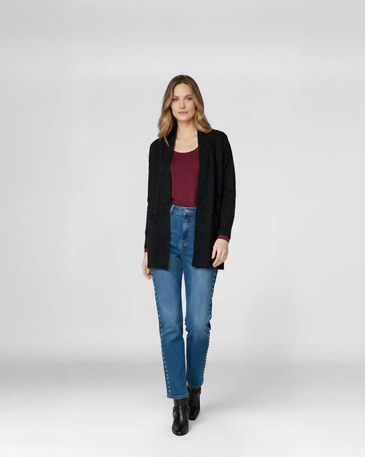 Cardigan Mujer Paola Relaxed Cuello Tipo Kimono Manga Caída Negro