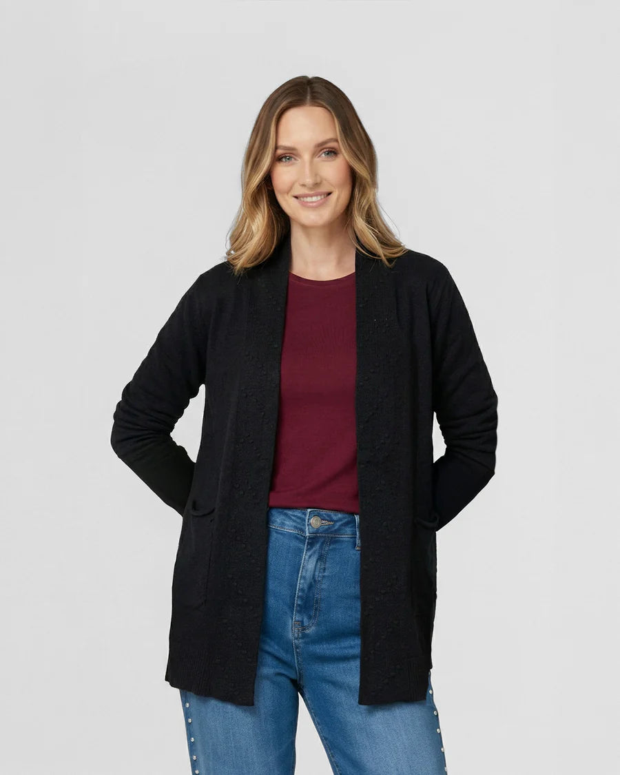 Cardigan Mujer Paola Relaxed Cuello Tipo Kimono Manga Caída Negro