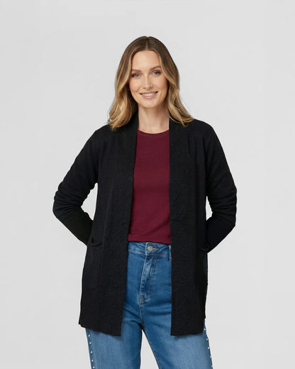 Cardigan Mujer Paola Relaxed Cuello Tipo Kimono Manga Caída Negro