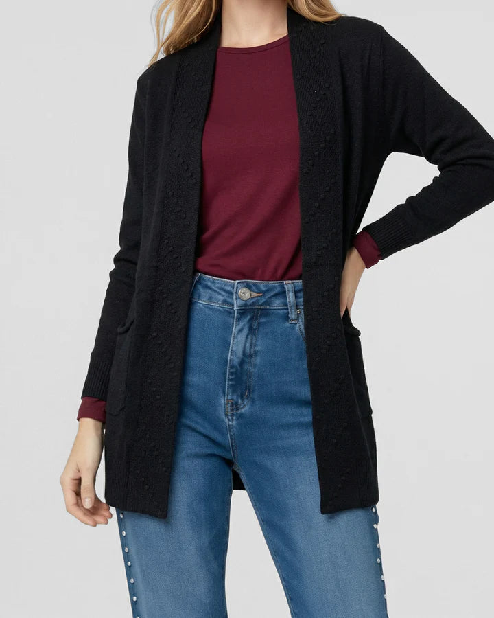 Cardigan Mujer Paola Relaxed Cuello Tipo Kimono Manga Caída Negro