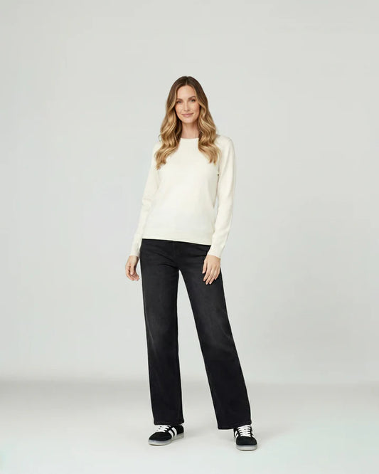 Sweater Mujer Marcela Relaxed Fit Cuello Redondo Manga Caída Crudo