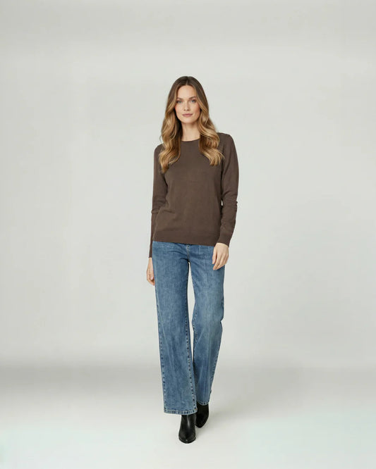 Sweater Mujer Marcela Relaxed Fit Cuello Redondo Manga Caída Moro