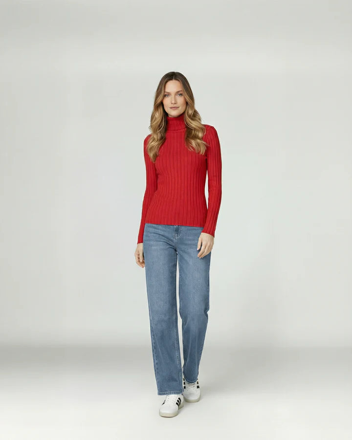 Sweater Mujer Josefa Slim Fit Cuello Alto Redondo Manga Ajustada Rojo