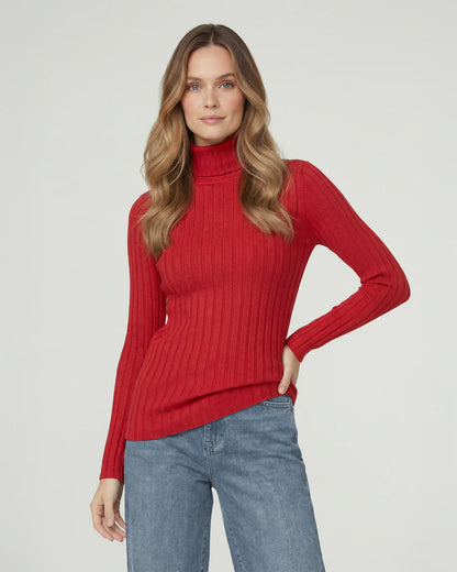 Sweater Mujer Josefa Slim Fit Cuello Alto Redondo Manga Ajustada Rojo