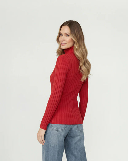 Sweater Mujer Josefa Slim Fit Cuello Alto Redondo Manga Ajustada Rojo