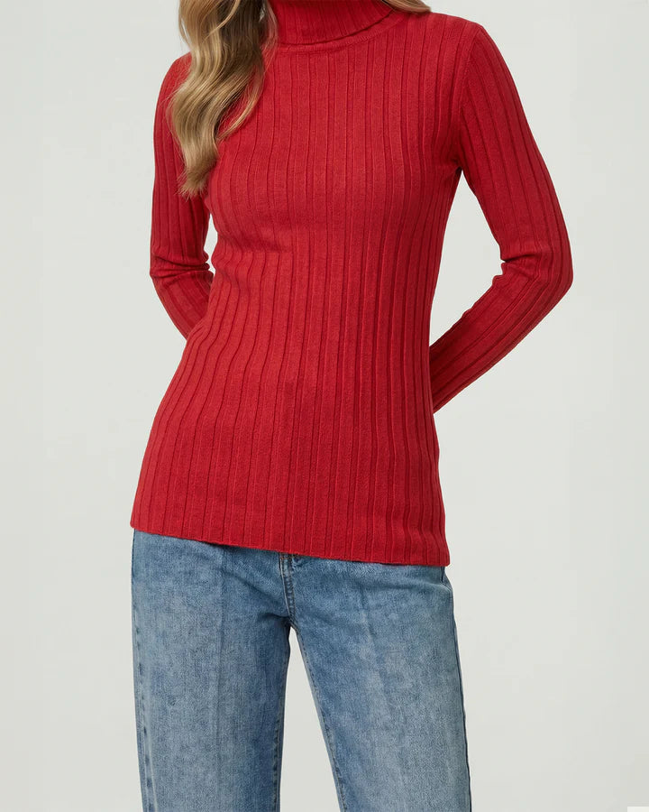 Sweater Mujer Josefa Slim Fit Cuello Alto Redondo Manga Ajustada Rojo