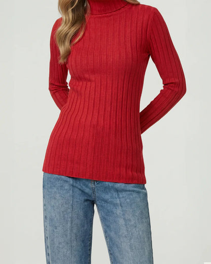 Sweater Mujer Josefa Slim Fit Cuello Alto Redondo Manga Ajustada Rojo