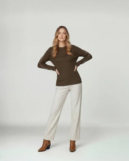Sweater Mujer Giuliana Slim Fit Cuello Redondo Manga Caída Chocolate