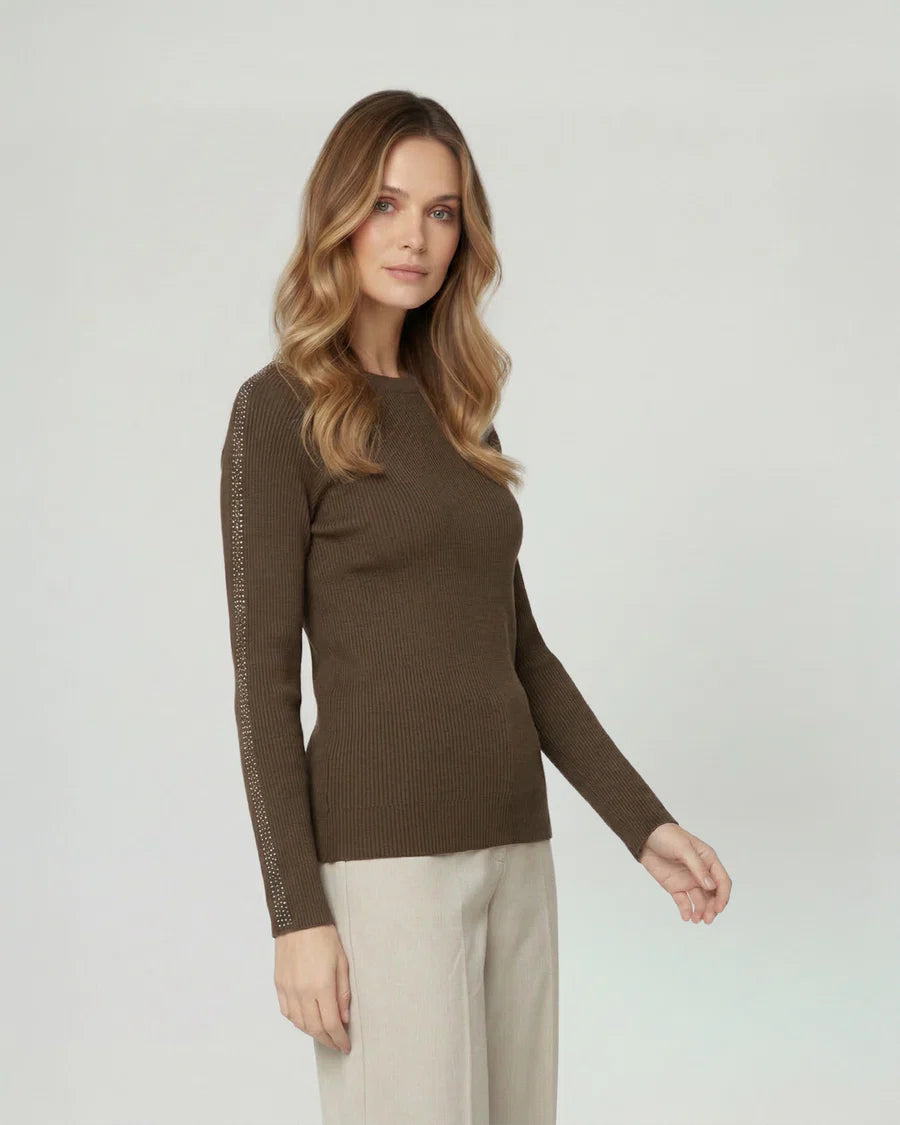 Sweater Mujer Giuliana Slim Fit Cuello Redondo Manga Caída Chocolate