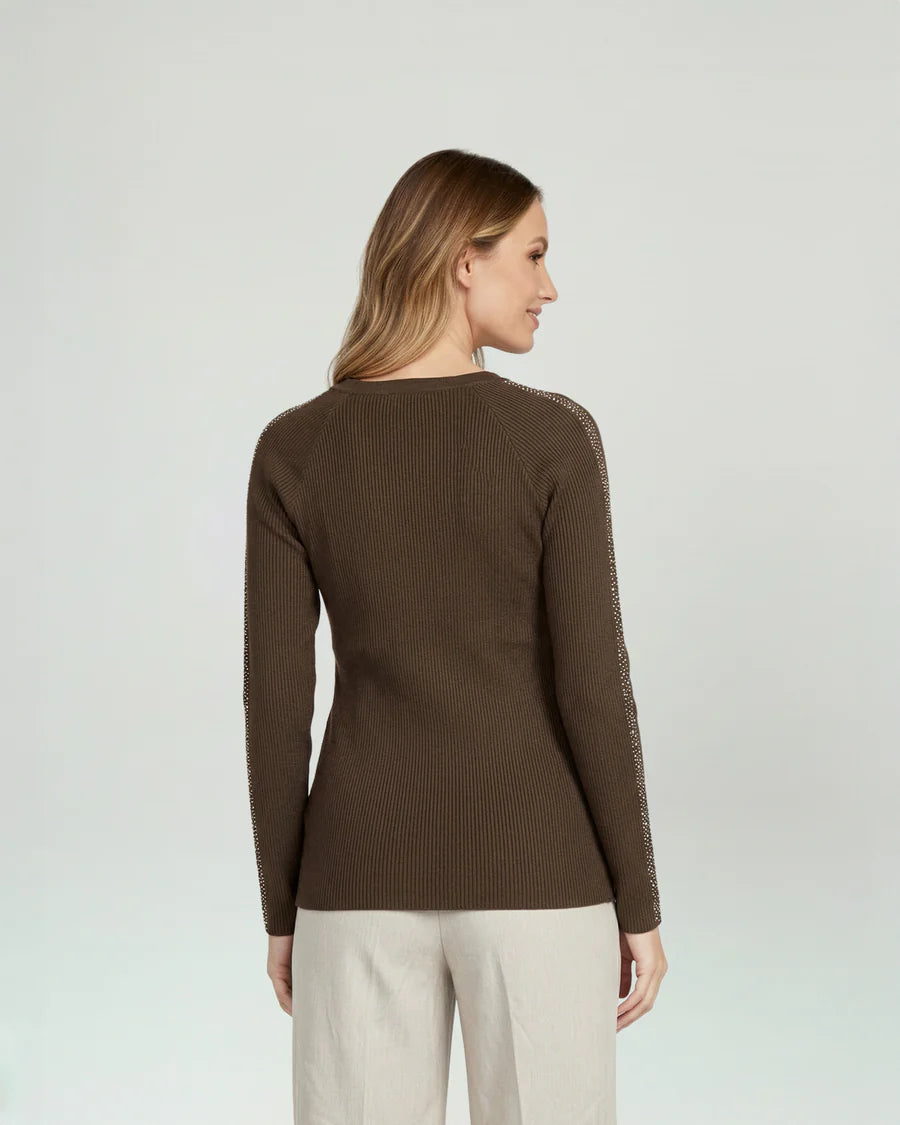 Sweater Mujer Giuliana Slim Fit Cuello Redondo Manga Caída Chocolate