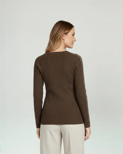 Sweater Mujer Giuliana Slim Fit Cuello Redondo Manga Caída Chocolate
