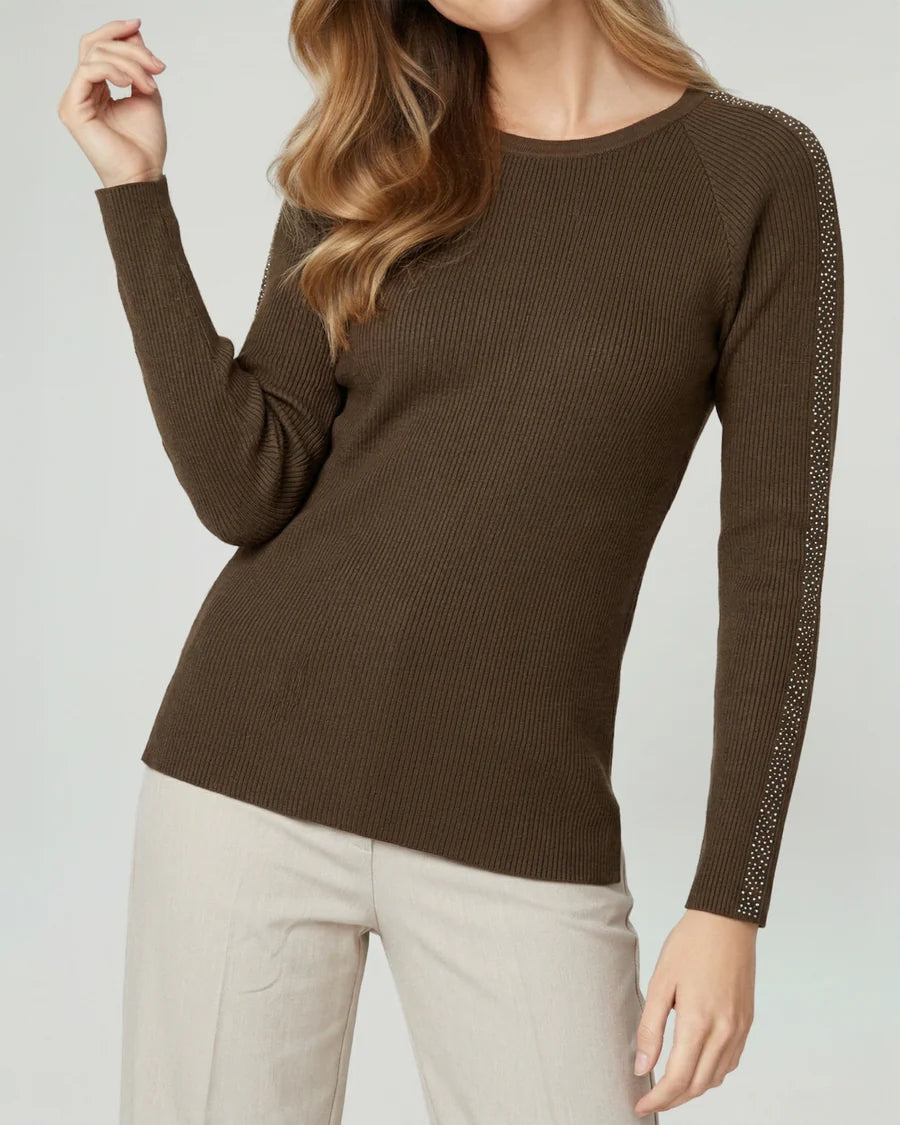 Sweater Mujer Giuliana Slim Fit Cuello Redondo Manga Caída Chocolate