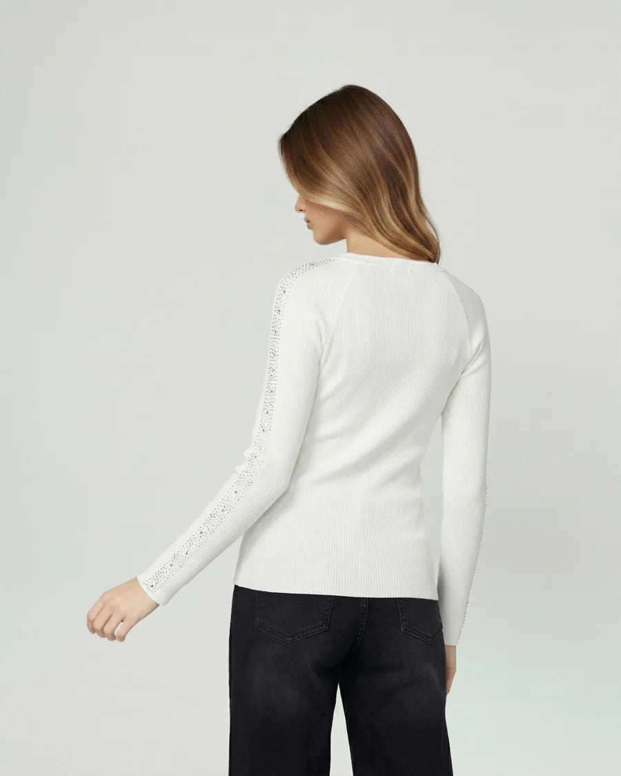Sweater Mujer Giuliana Slim Fit Cuello Redondo Manga Caída Crudo