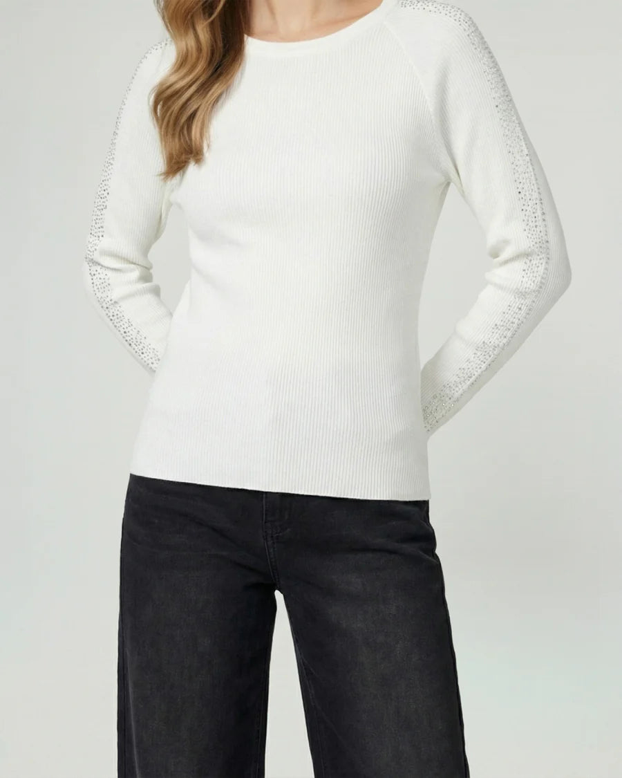 Sweater Mujer Giuliana Slim Fit Cuello Redondo Manga Caída Crudo