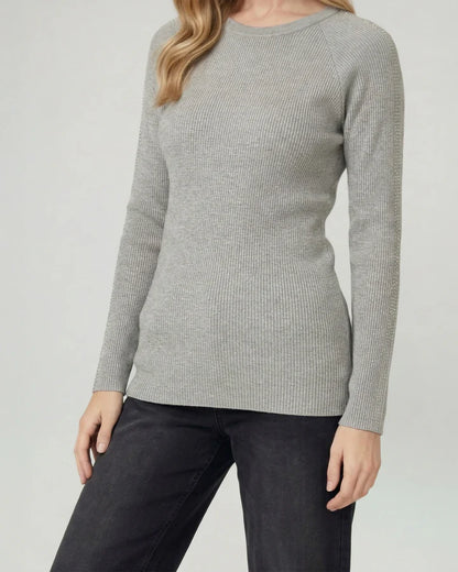 Sweater Mujer Giuliana Slim Fit Cuello Redondo Manga Caída Fango