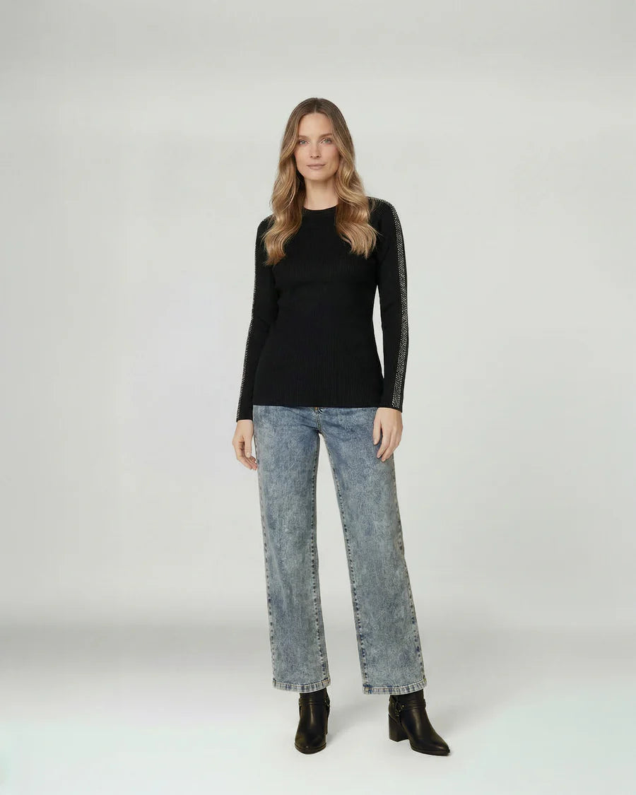 Sweater Mujer Giuliana Slim Fit Cuello Redondo Manga Caída Negro