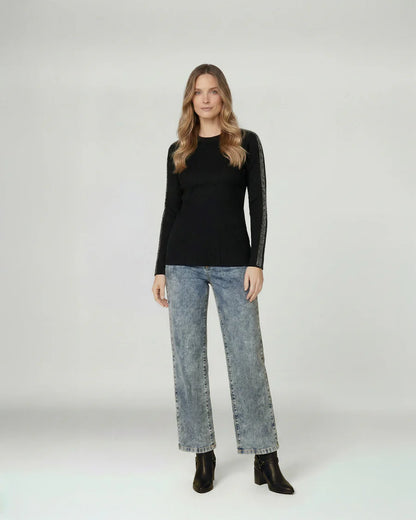 Sweater Mujer Giuliana Slim Fit Cuello Redondo Manga Caída Negro