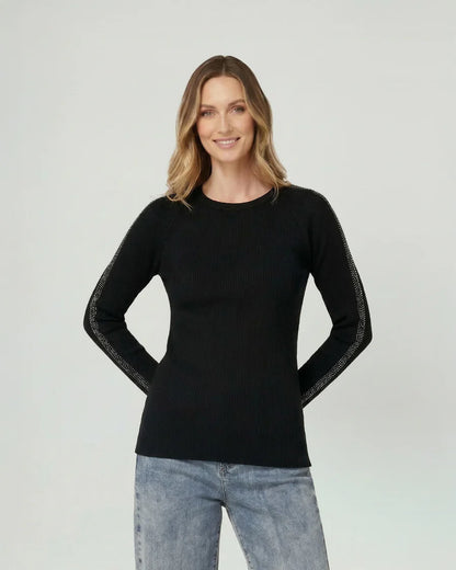 Sweater Mujer Giuliana Slim Fit Cuello Redondo Manga Caída Negro
