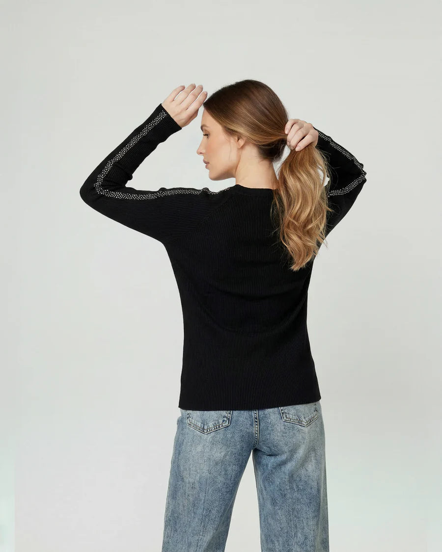 Sweater Mujer Giuliana Slim Fit Cuello Redondo Manga Caída Negro