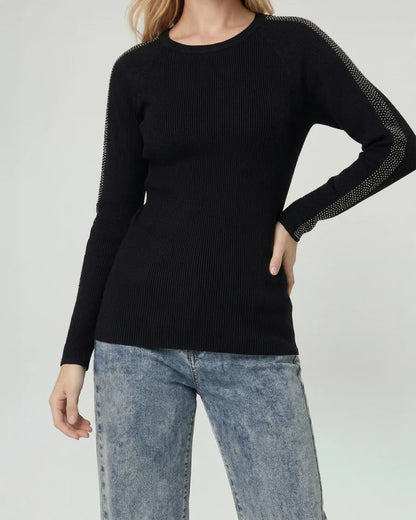 Sweater Mujer Giuliana Slim Fit Cuello Redondo Manga Caída Negro