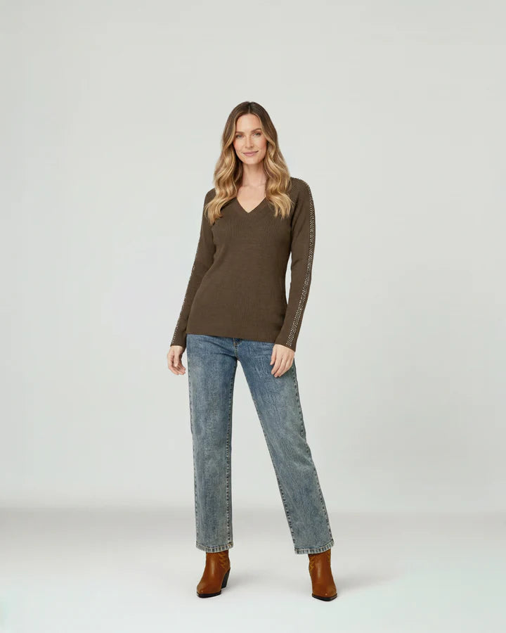 Sweater Mujer Ornella Relaxed Cuello En V Manga Caída Chocolate