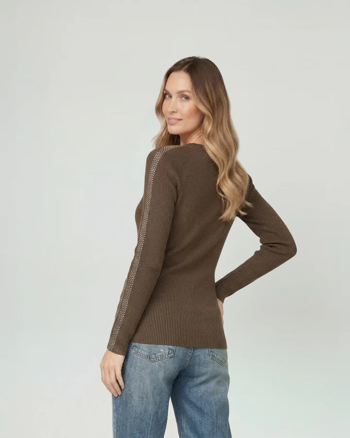 Sweater Mujer Ornella Relaxed Cuello En V Manga Caída Chocolate