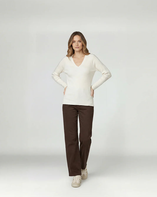 Sweater Mujer Ornella Relaxed Cuello En V Manga Caída Crudo