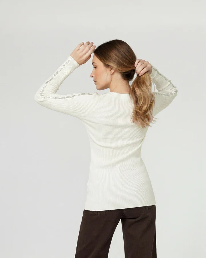 Sweater Mujer Ornella Relaxed Cuello En V Manga Caída Crudo
