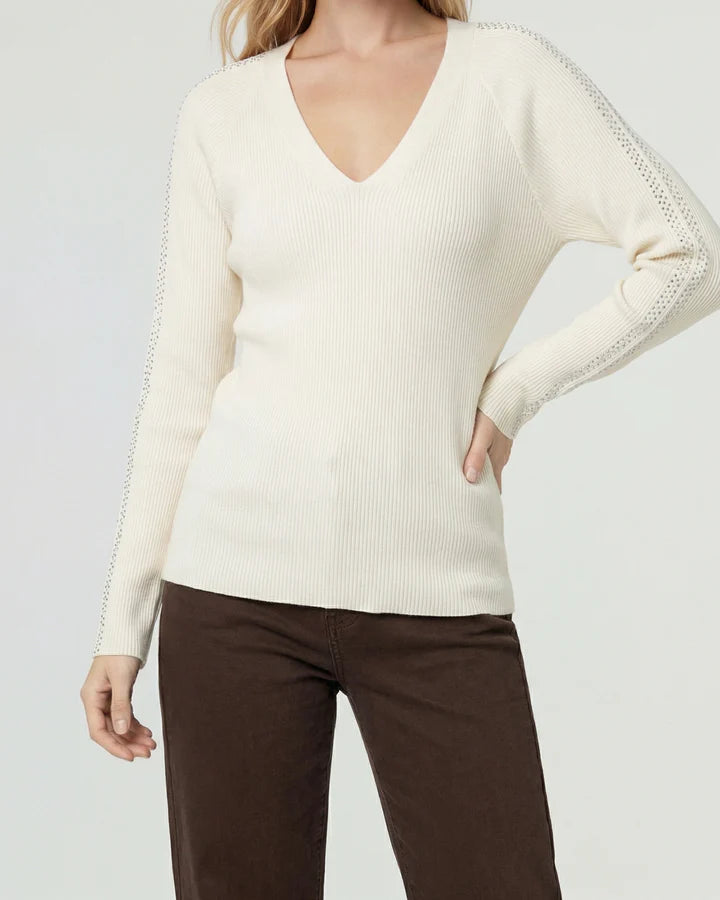 Sweater Mujer Ornella Relaxed Cuello En V Manga Caída Crudo