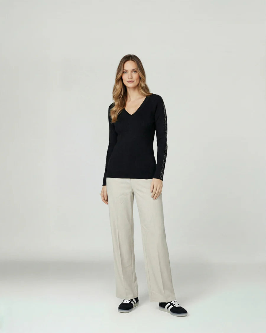 Sweater Mujer Ornella Relaxed Cuello En V Manga Caída Negro