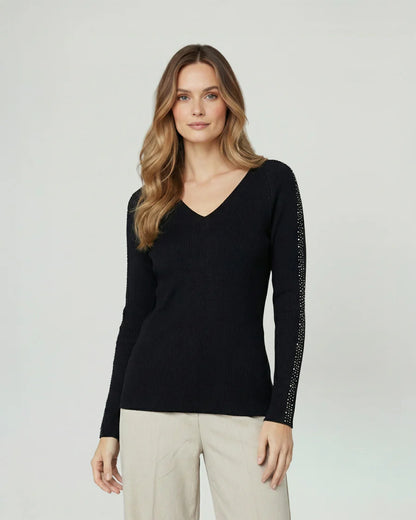 Sweater Mujer Ornella Relaxed Cuello En V Manga Caída Negro