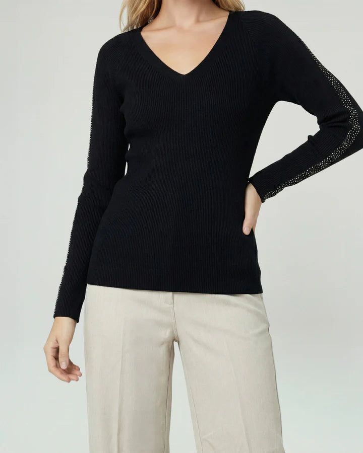 Sweater Mujer Ornella Relaxed Cuello En V Manga Caída Negro