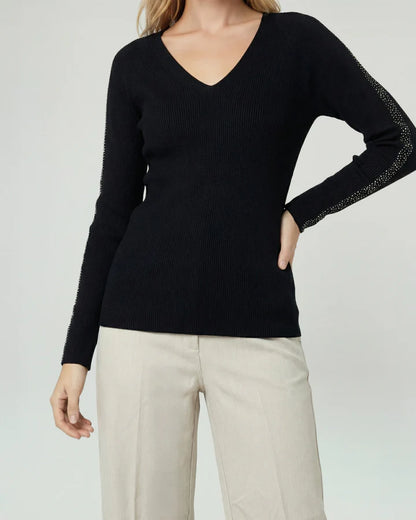Sweater Mujer Ornella Relaxed Cuello En V Manga Caída Negro