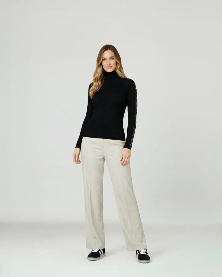 Sweater Mujer Teresa Relaxed Cuello Alto Redondo Manga Caída Negro