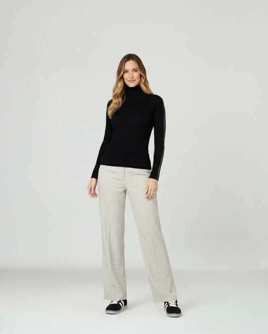 Sweater Mujer Teresa Relaxed Cuello Alto Redondo Manga Caída Negro