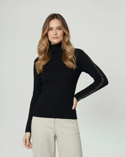 Sweater Mujer Teresa Relaxed Cuello Alto Redondo Manga Caída Negro