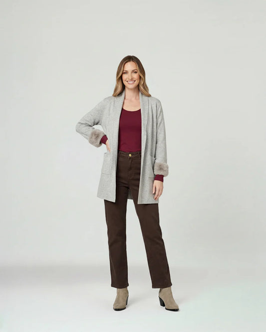 Cardigan Mujer Renata Relaxed Cuello Con Solapa Manga Acampanada Fango