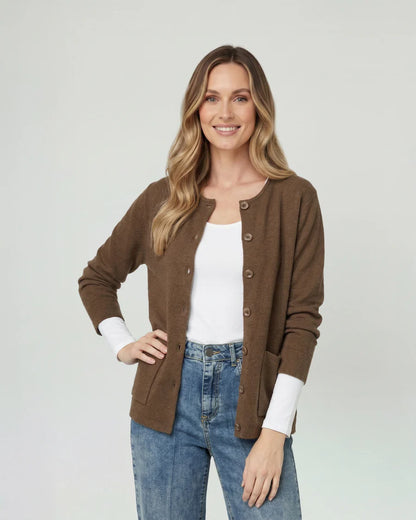 Cardigan Mujer Fiorella Relaxed Cuello Con Solapa Manga Suelta Chocolate