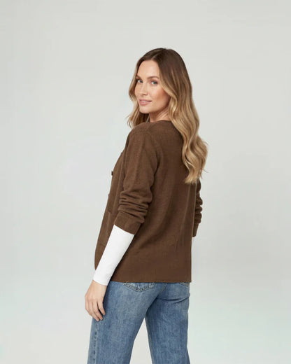 Cardigan Mujer Fiorella Relaxed Cuello Con Solapa Manga Suelta Chocolate