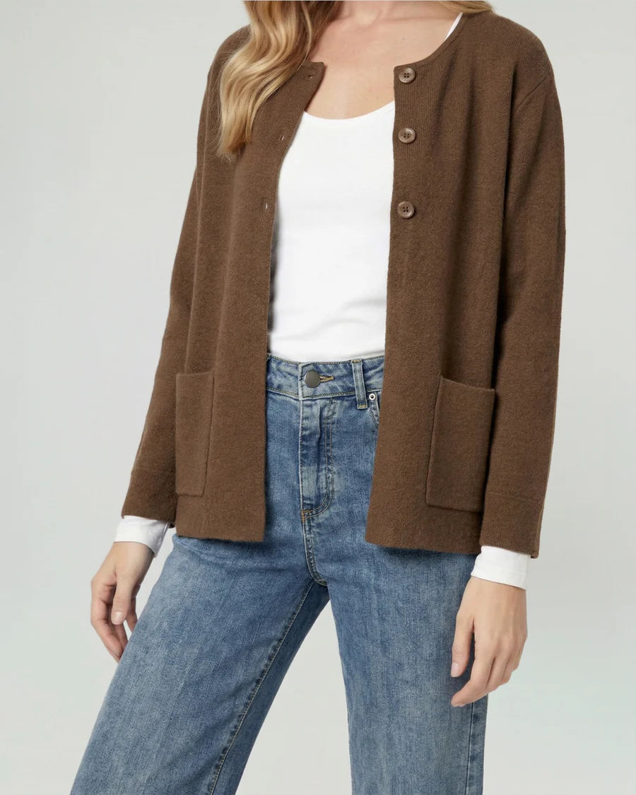 Cardigan Mujer Fiorella Relaxed Cuello Con Solapa Manga Suelta Chocolate