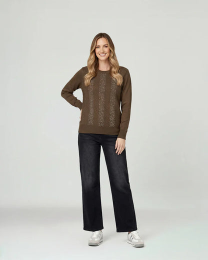 Sweater Mujer Rita Relaxed Cuello Redondo Manga Caída Chocolate