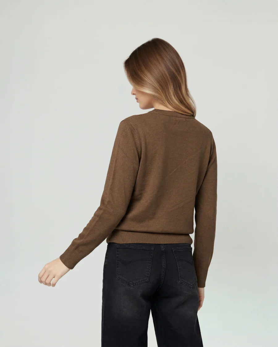 Sweater Mujer Rita Relaxed Cuello Redondo Manga Caída Chocolate