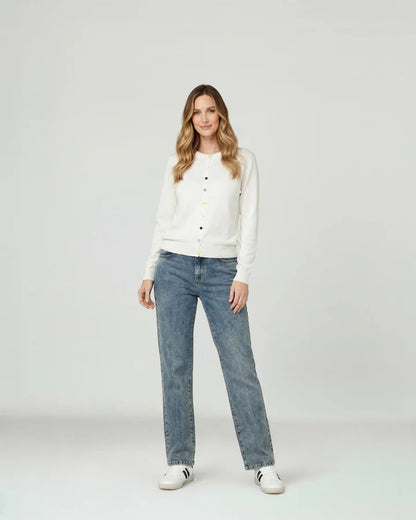Sweater Mujer Josefina Regular Cuello Redondo Manga Suelta Blanco