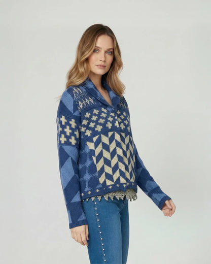 Cardigan Mujer Luciana Relaxed Cuello En V Manga Suelta Jeans