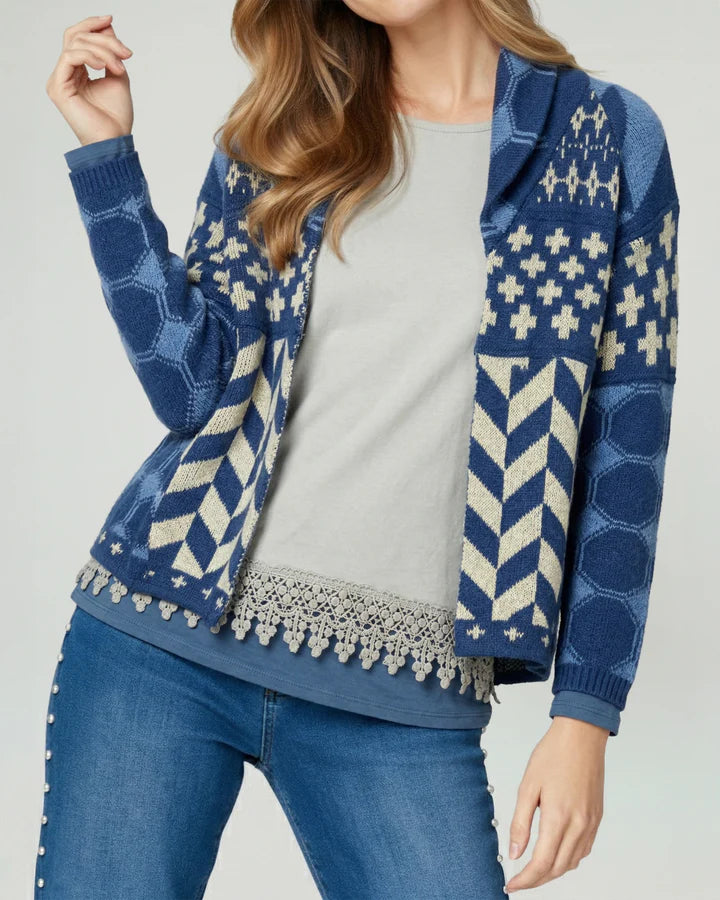 Cardigan Mujer Luciana Relaxed Cuello En V Manga Suelta Jeans