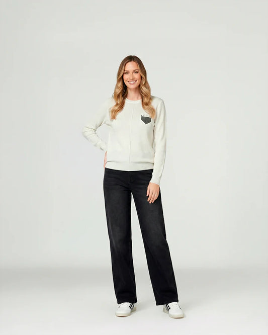 Sweater Mujer Renata Relaxed Cuello Redondo Manga Caída Blanco