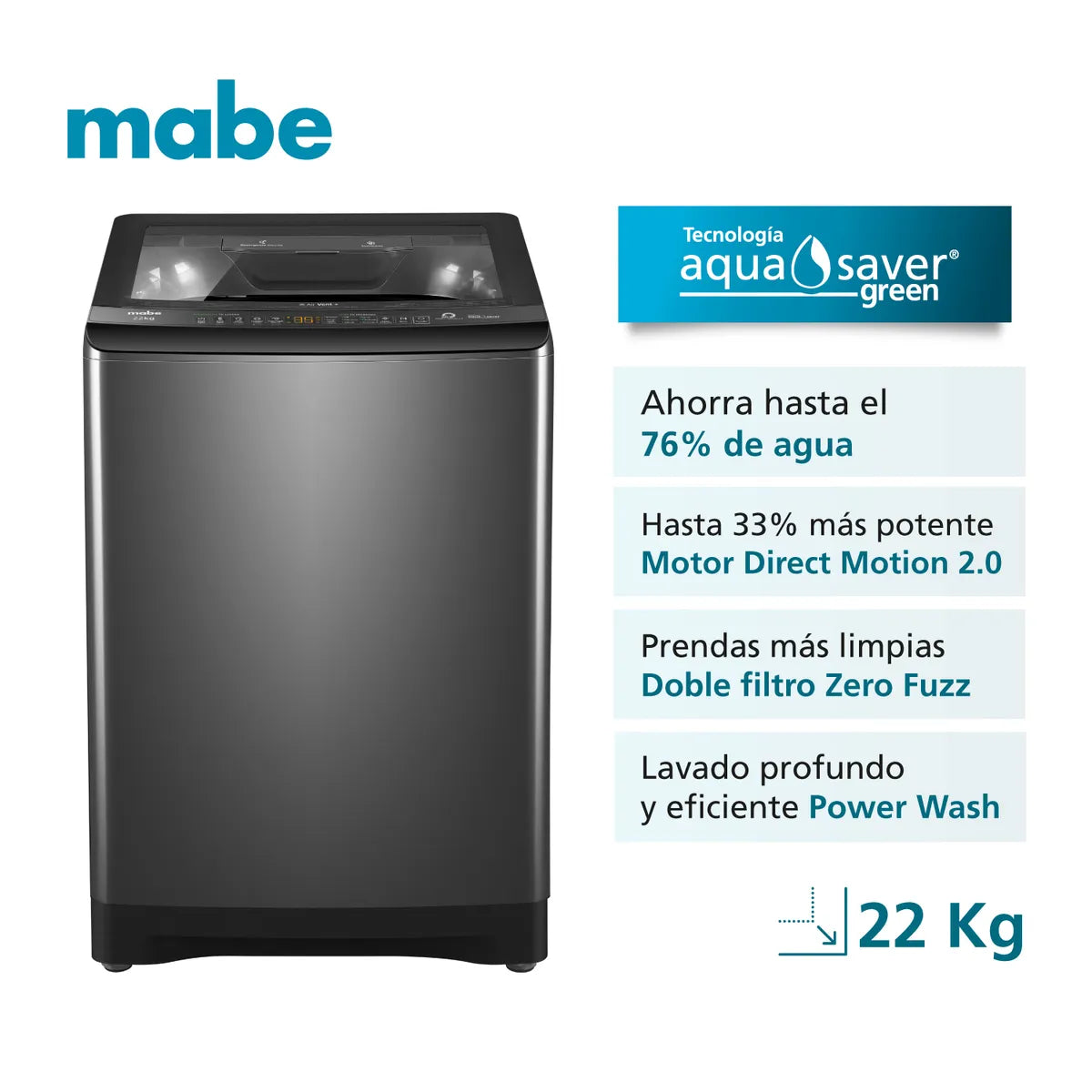 Lavadora Automática 22 Kg Diamond Gray Mabe LMA2220WDGCL0