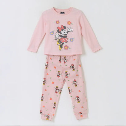 Pijama Manga Larga Niña Minnie Flores Rosado