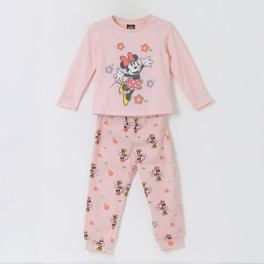 Pijama Manga Larga Niña Minnie Flores Rosado