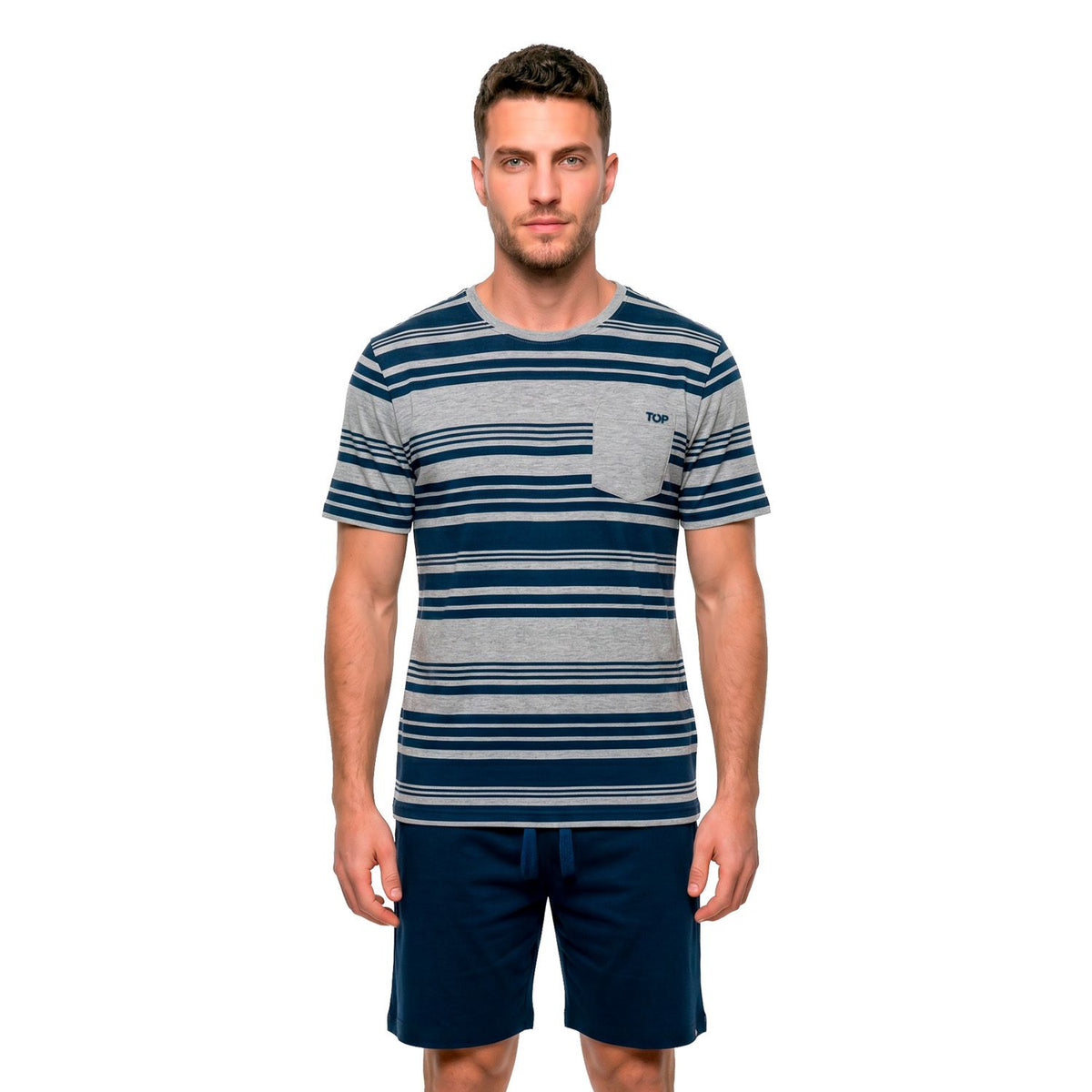 Pijama Corto Hombre Verano Algodón Rayas